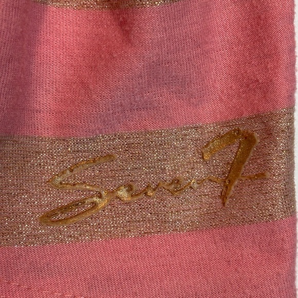Seven7 Sparkly Coral Pink & Gold Striped Cowl Neck Top | Plus Size 2X/3X - Picture 5 of 10